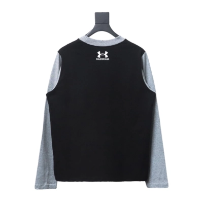 BALENCIAGA co-branded Under Armour front and back embroidered color-blocked long-sleeved T-shirt 02