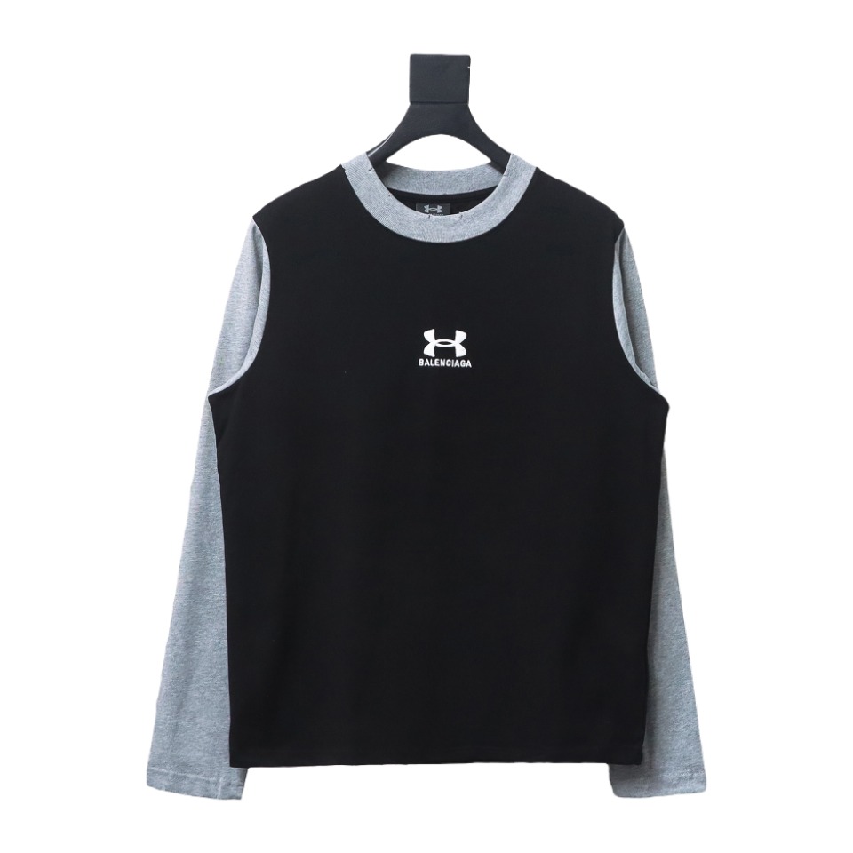 BALENCIAGA co-branded Under Armour front and back embroidered color-blocked long-sleeved T-shirt