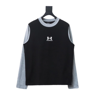 BALENCIAGA co-branded Under Armour front and back embroidered color-blocked long-sleeved T-shirt 01
