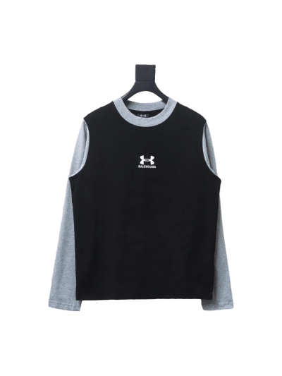  BALENCIAGA co-branded Under Armour front and back embroidered color-blocked long-sleeved T-shirt 01