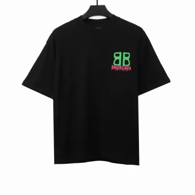  Balenciage chest double B print T-Shirts black 01