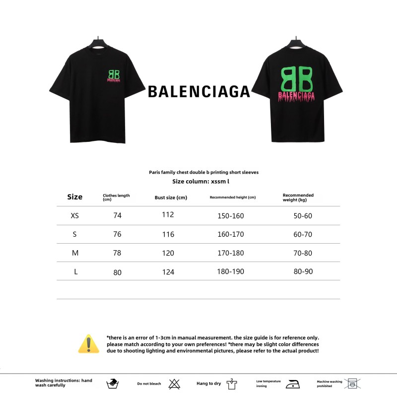  Balenciage chest double B print T-Shirts black