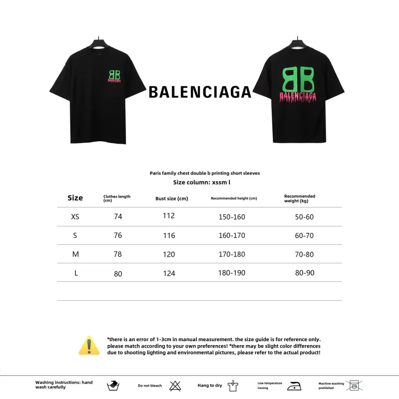  Balenciage chest double B print T-Shirts black