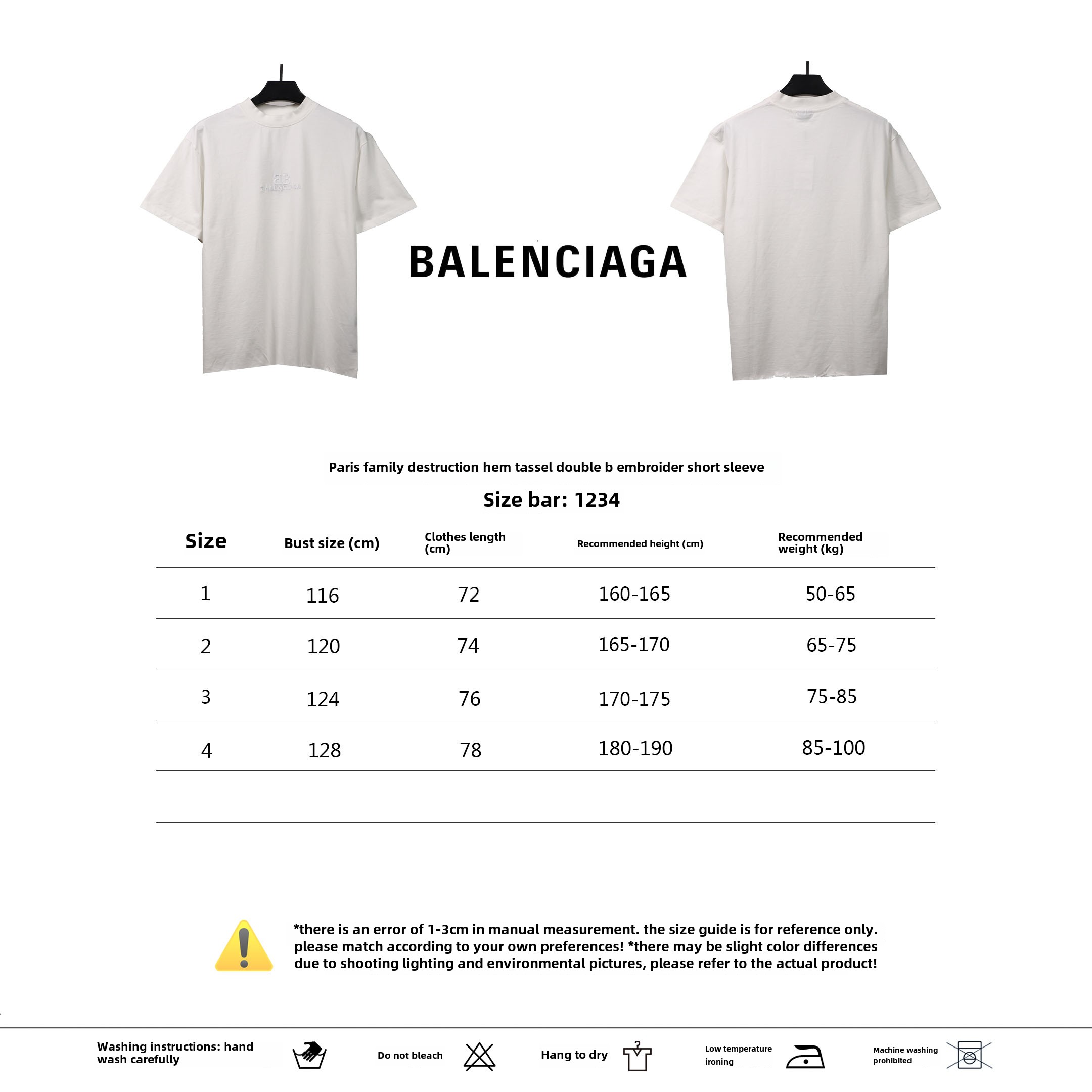 Balenciaga damaged hem tassel double B embroidered T-Shirts 1