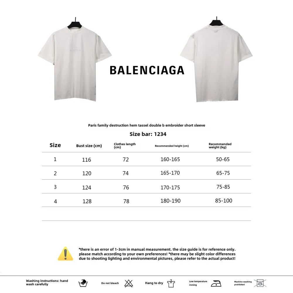  Balenciage damaged hem tassel double B embroidered T-Shirts 1