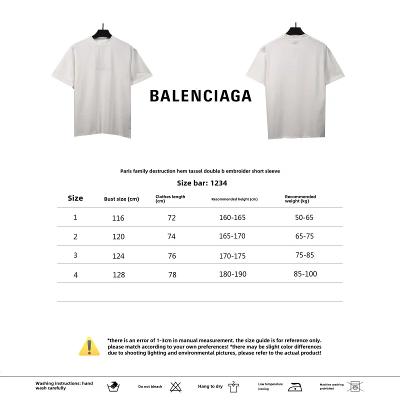  Balenciage damaged hem tassel double B embroidered T-Shirts 1