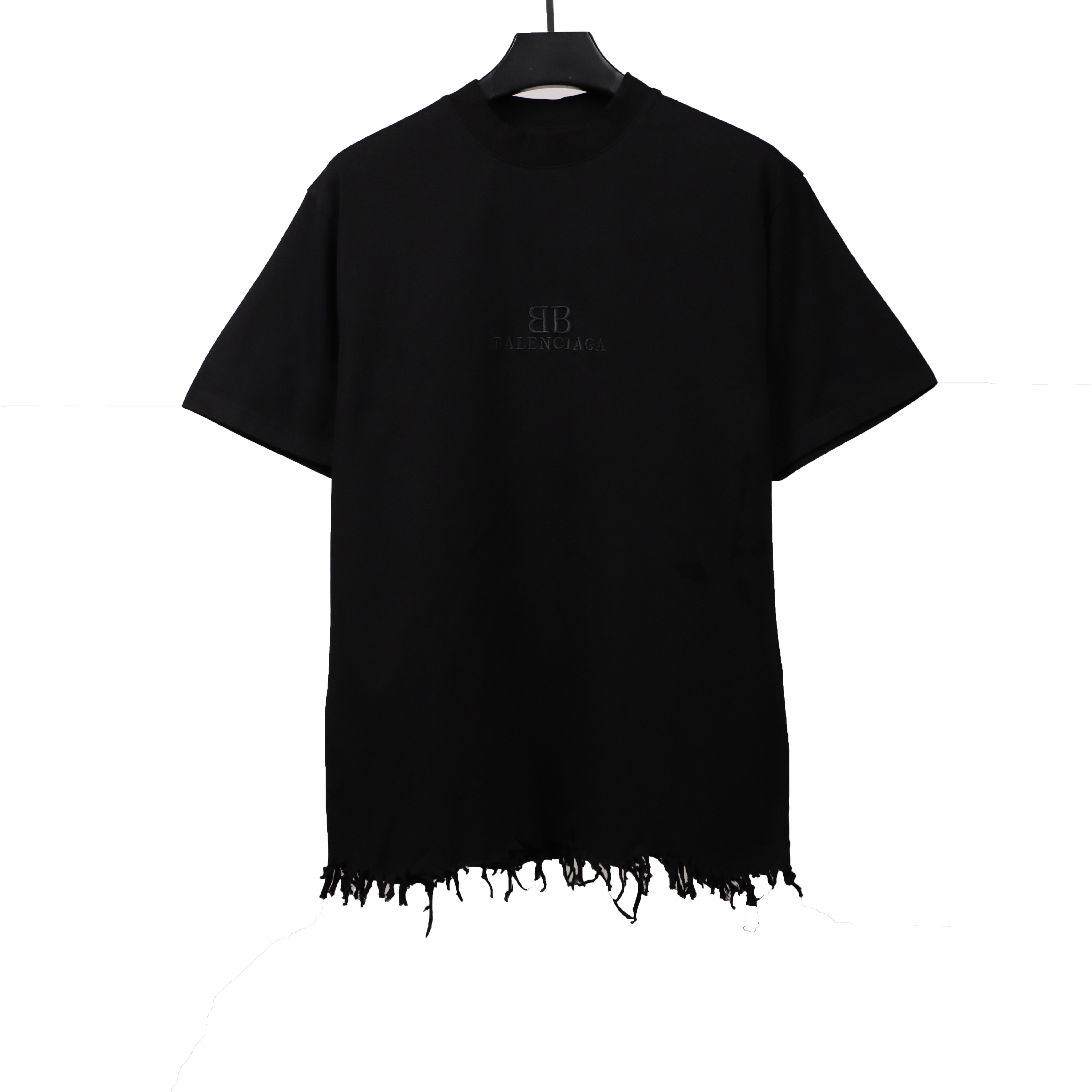 Balenciaga damaged hem tassel double B embroidered T-Shirts 2