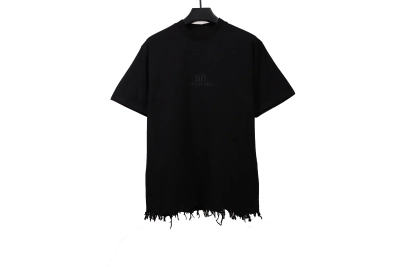 Balenciaga damaged hem tassel double B embroidered T-Shirts 2 01