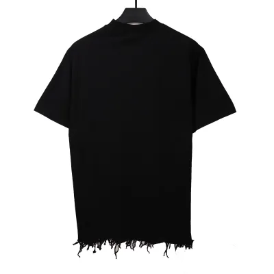 Balenciage damaged hem tassel double B embroidered T-Shirts 2 02