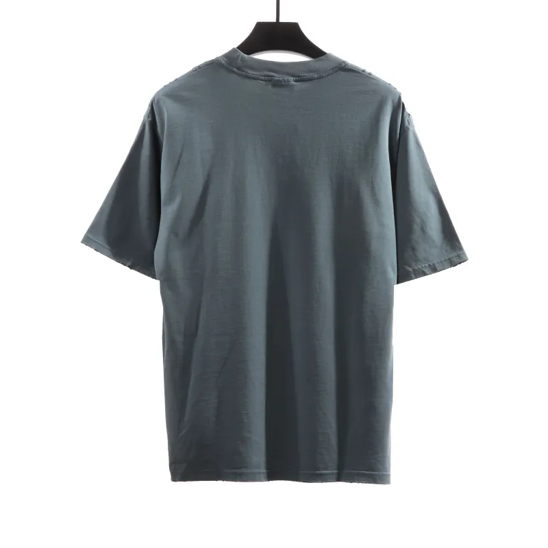  Balenciage Distressed Washed Sunset Tower T-Shirts Blue