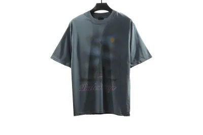 Balenciaga Distressed Washed Sunset Tower T-Shirts Blue 01