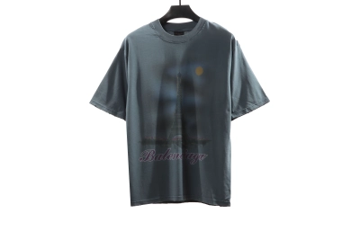 Balenciaga Distressed Washed Sunset Tower T-Shirts Blue 01