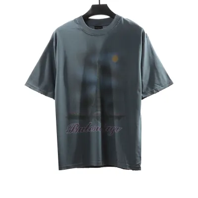  Balenciage Distressed Washed Sunset Tower T-Shirts Blue 01