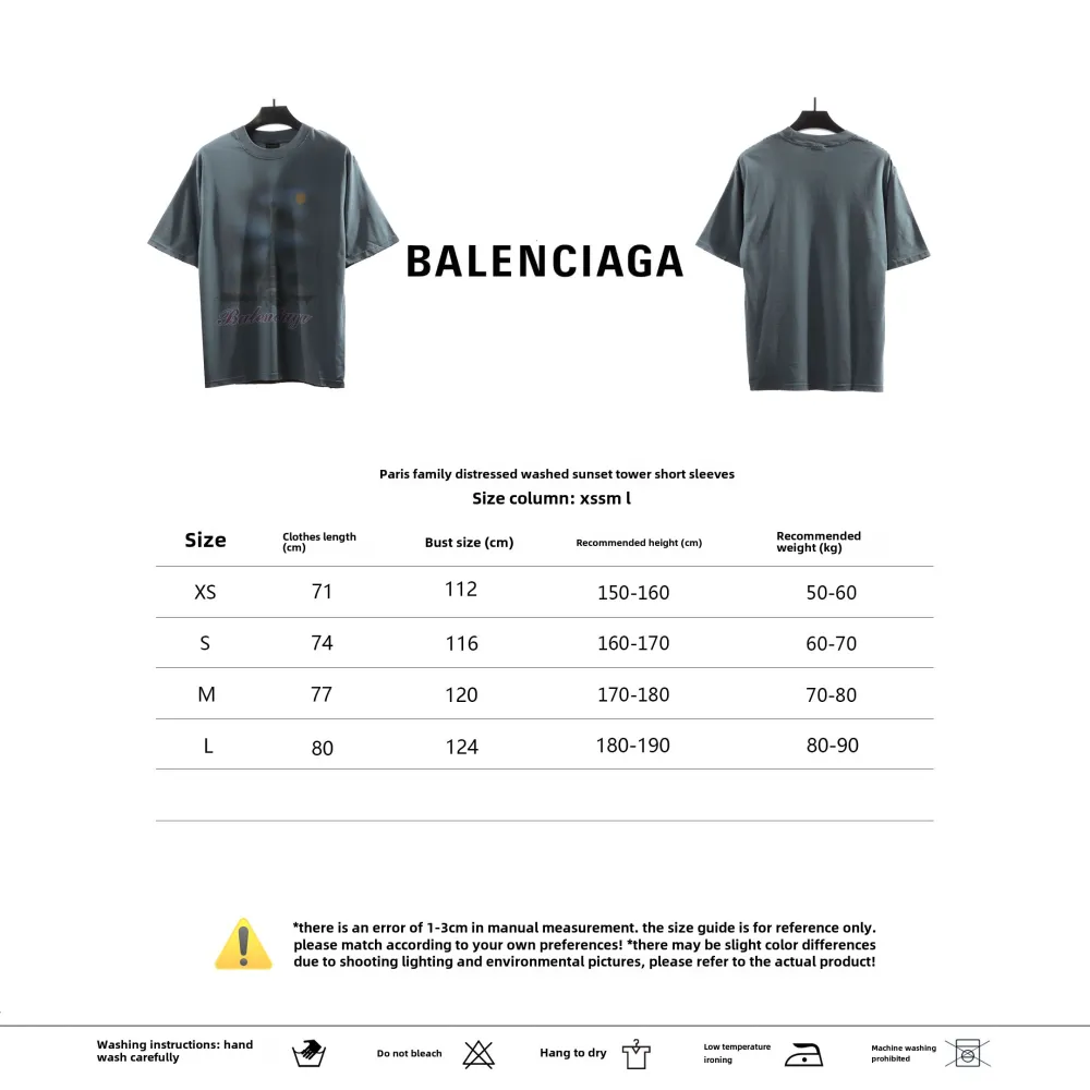  Balenciage Distressed Washed Sunset Tower T-Shirts Blue
