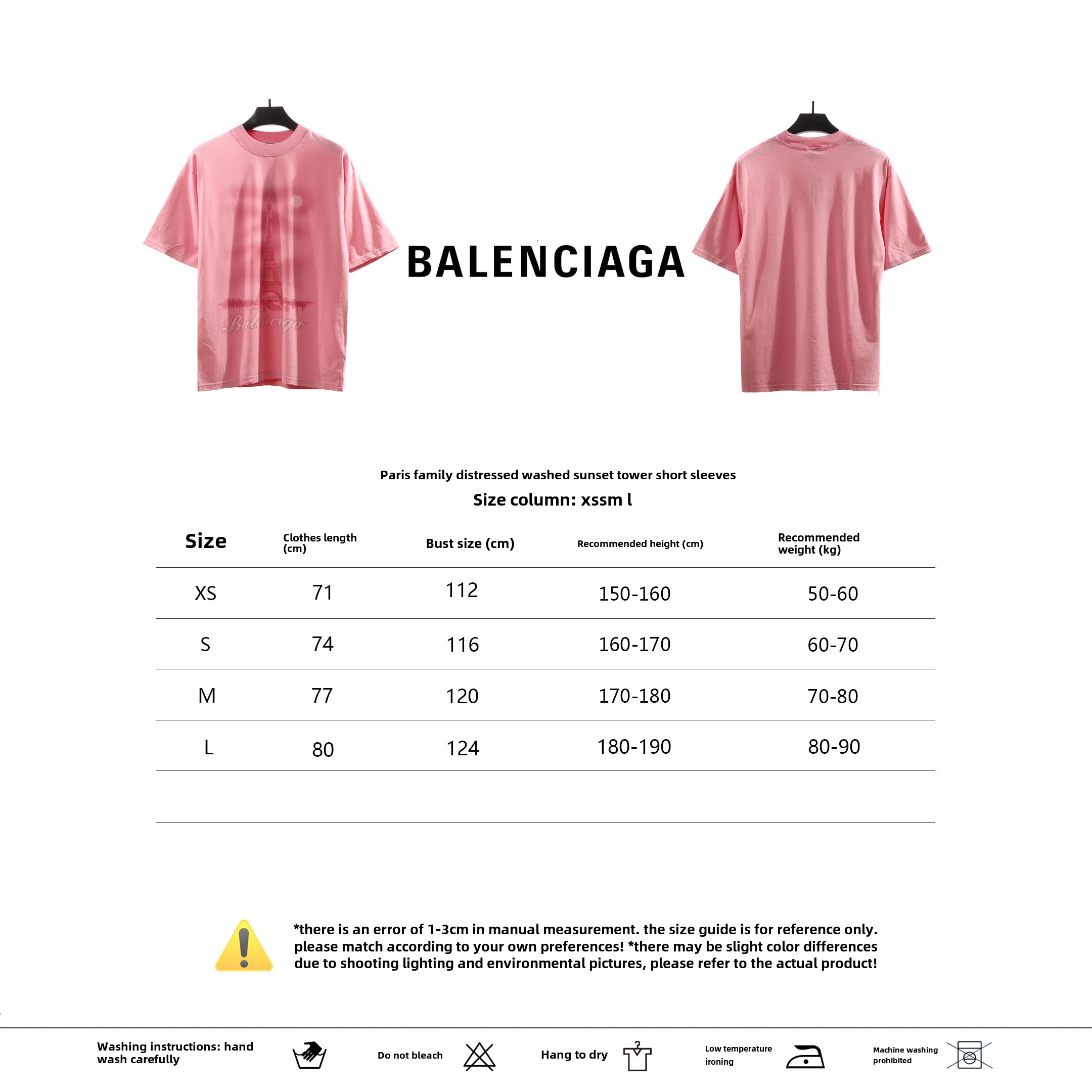 Balenciage Distressed Washed Sunset Tower T-Shirts Pink