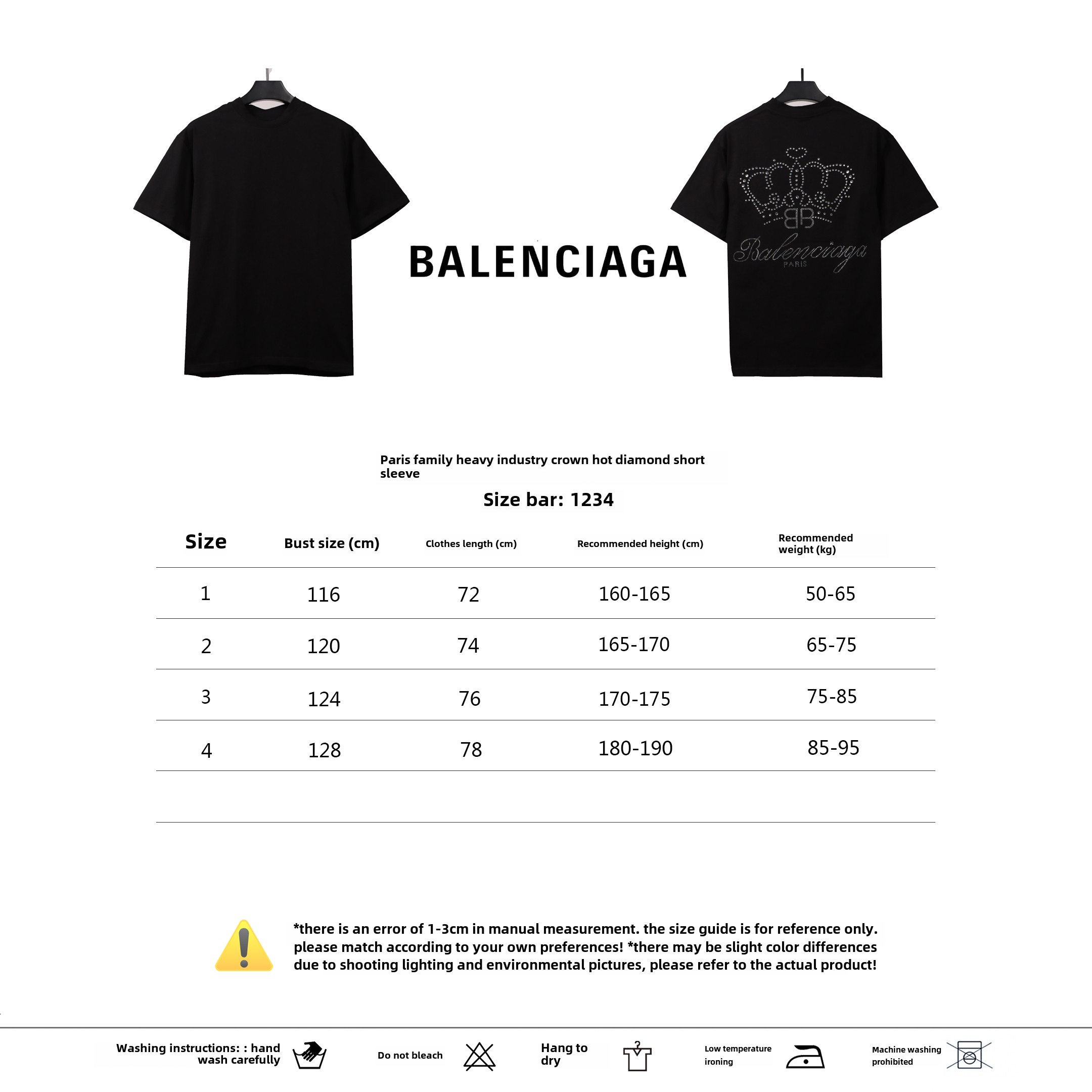 Balenciaga heavy crown hot diamond T-Shirts Black