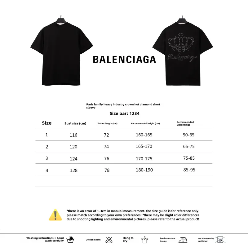 Balenciage heavy crown hot diamond T-Shirts Black