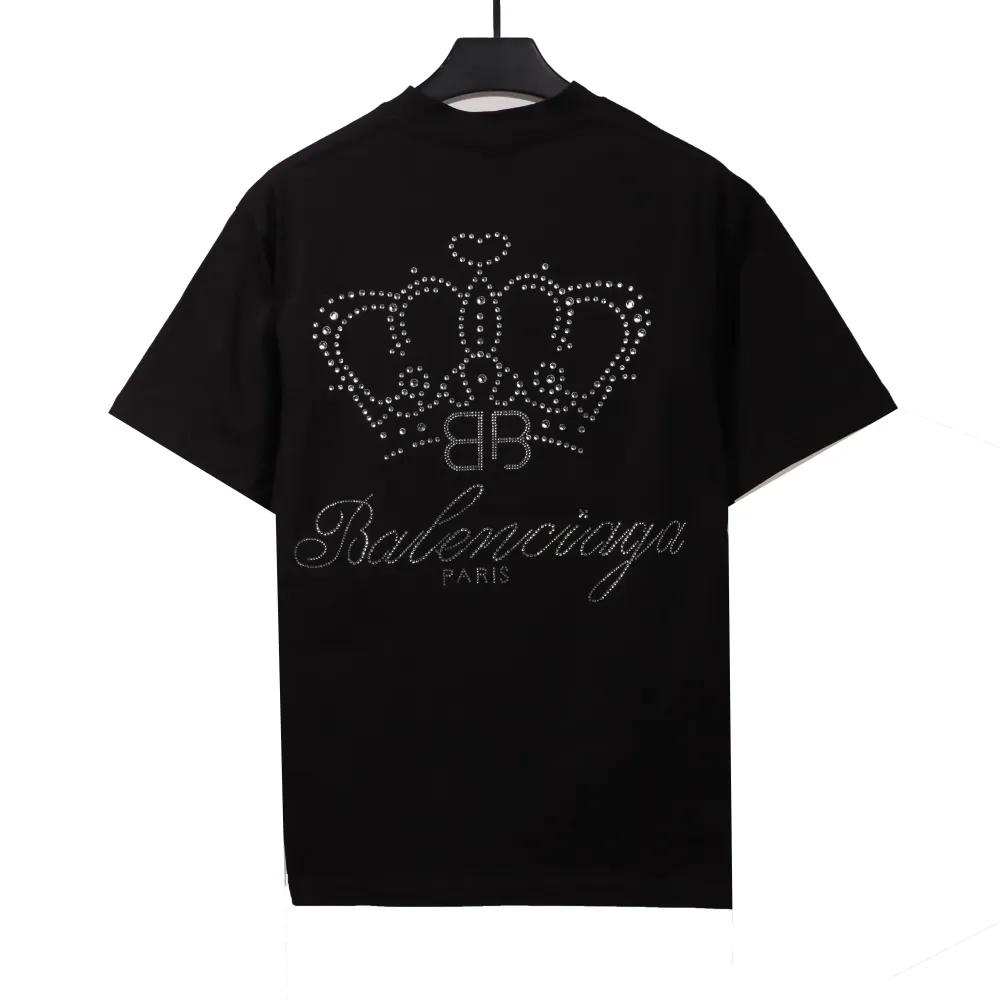  Balenciage heavy crown hot diamond T-Shirts Black