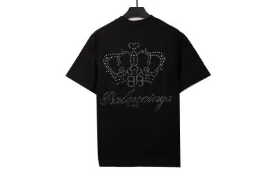 Balenciaga heavy crown hot diamond T-Shirts Black 02