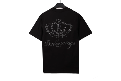 Balenciaga heavy crown hot diamond T-Shirts Black 02