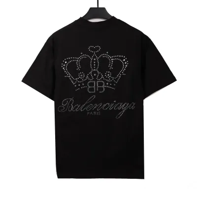  Balenciage heavy crown hot diamond T-Shirts Black 02