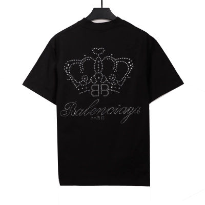 Balenciaga heavy crown hot diamond T-Shirts Black 02