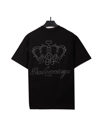 Balenciaga heavy crown hot diamond T-Shirts Black 02