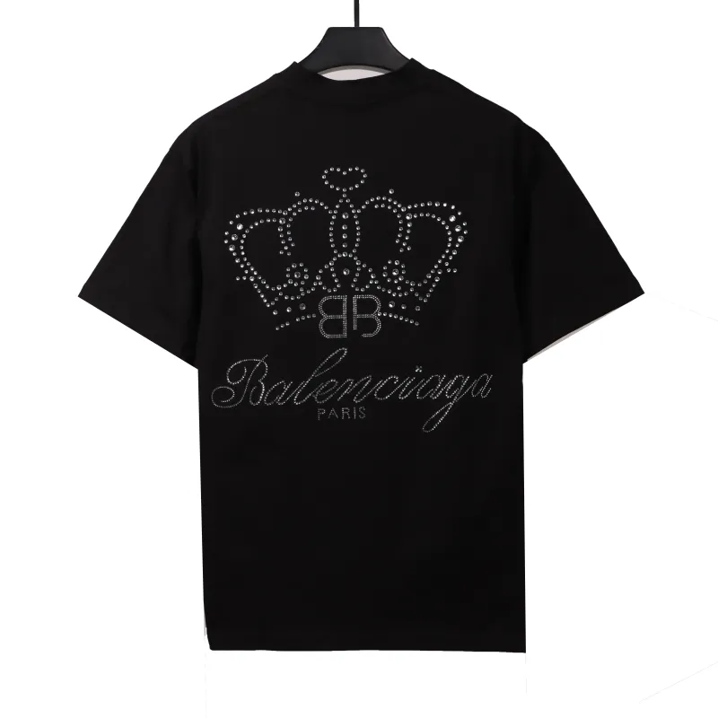  Balenciage heavy crown hot diamond T-Shirts Black