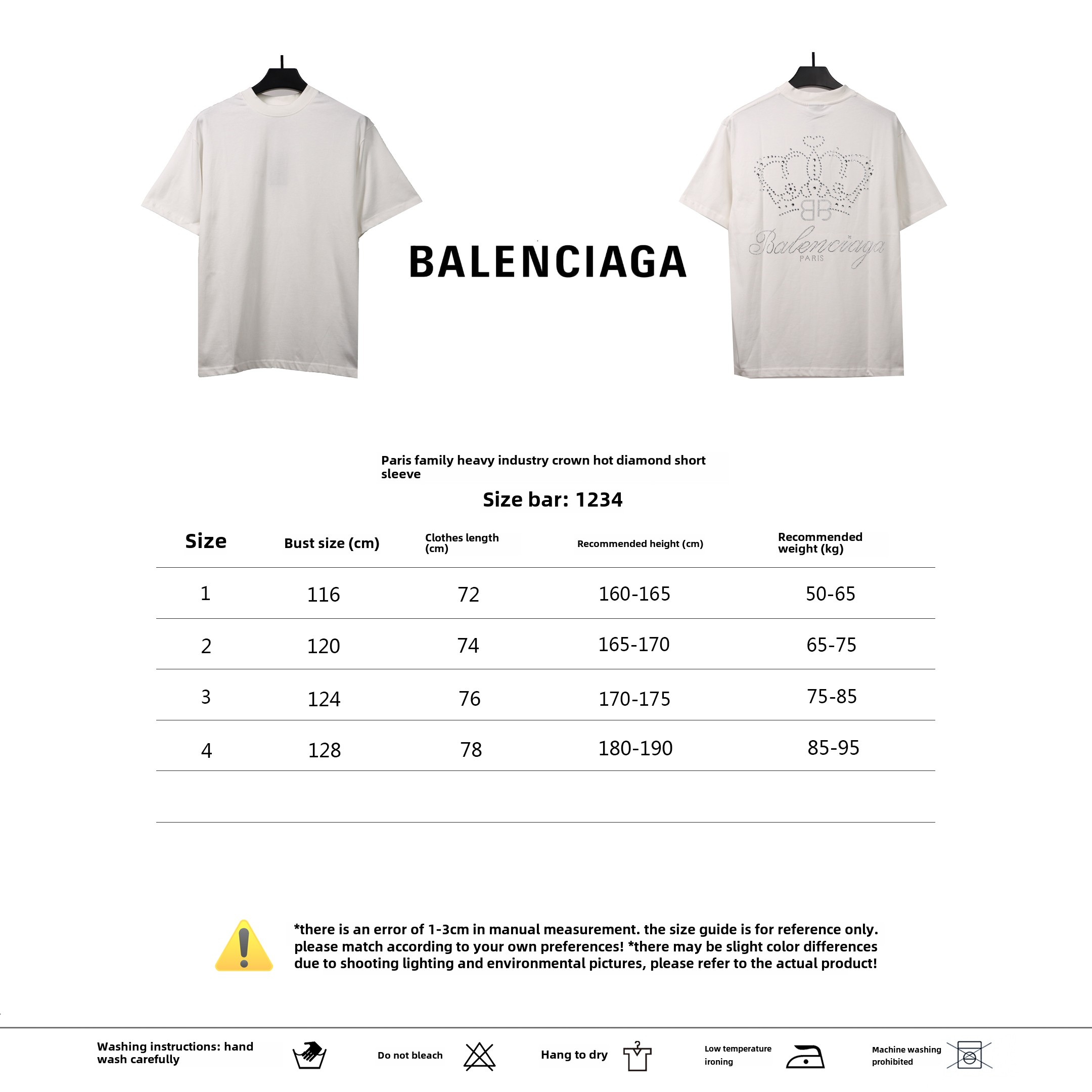 Balenciaga heavy crown hot diamond T-Shirts white