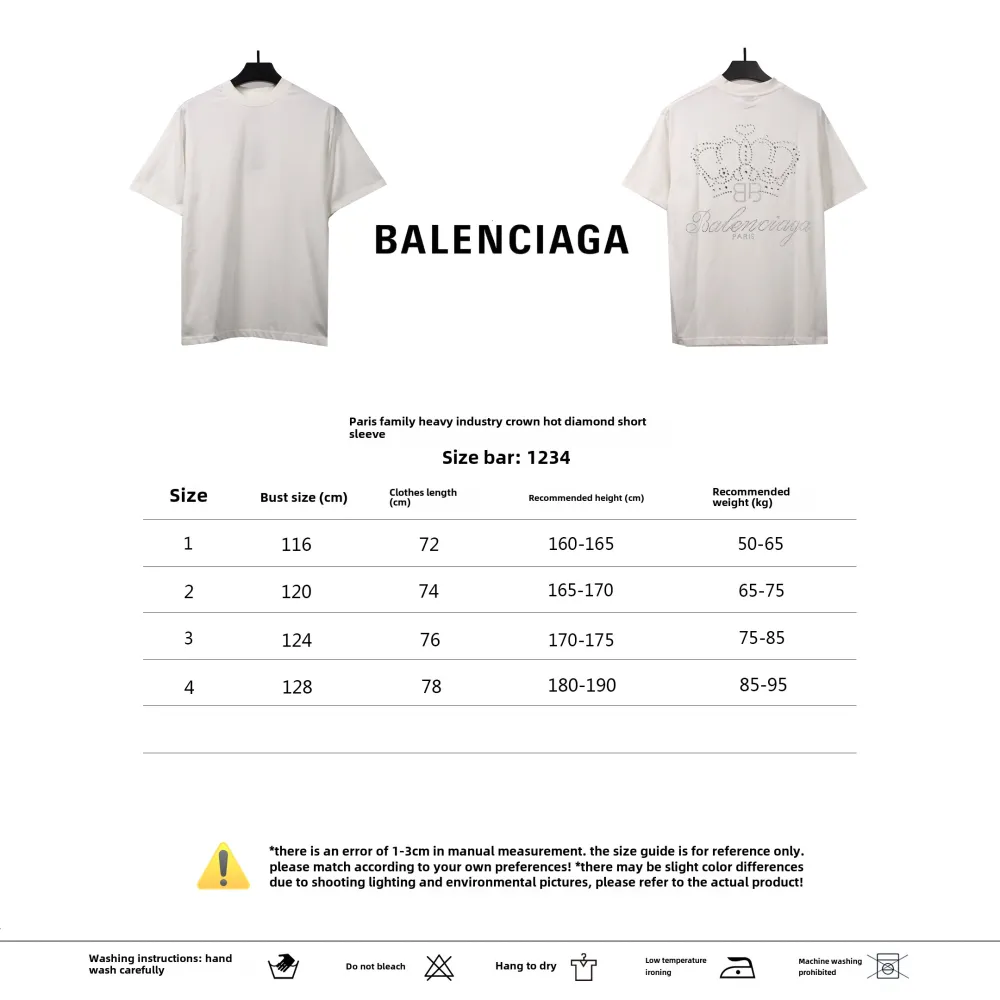  Balenciage heavy crown hot diamond T-Shirts white