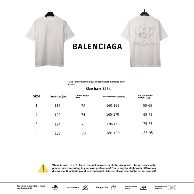  Balenciage heavy crown hot diamond T-Shirts white