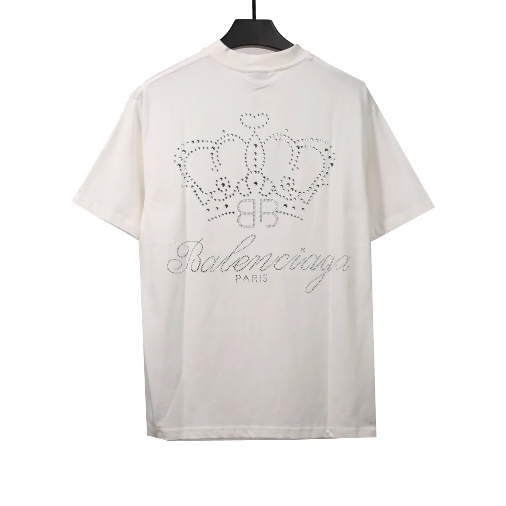  Balenciage heavy crown hot diamond T-Shirts white