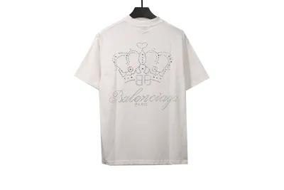Balenciaga heavy crown hot diamond T-Shirts white 02