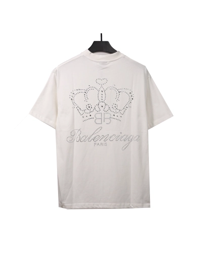 Balenciaga heavy crown hot diamond T-Shirts white 02
