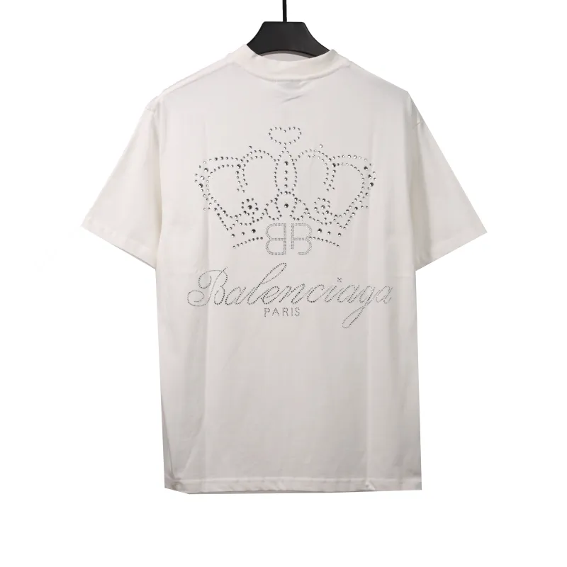  Balenciage heavy crown hot diamond T-Shirts white