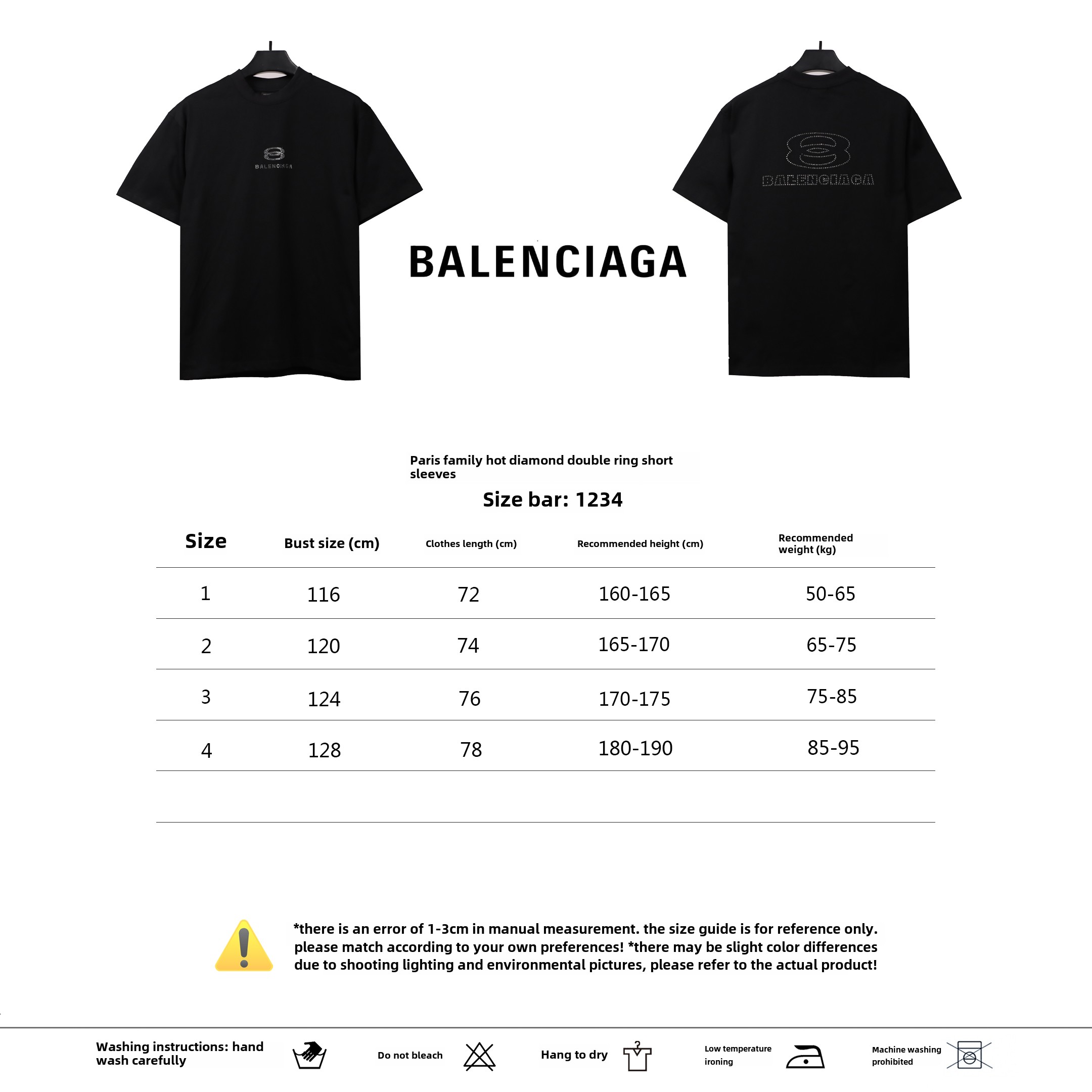 Balenciage hot diamond double ring T-Shirts black