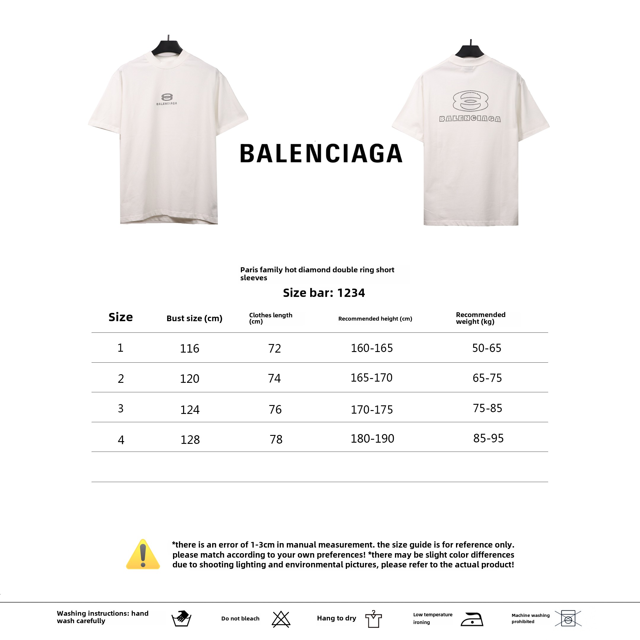 Balenciaga hot diamond double ring T-Shirts white