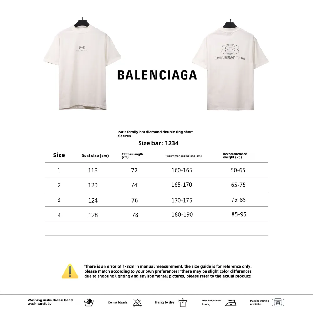  Balenciage hot diamond double ring T-Shirts white