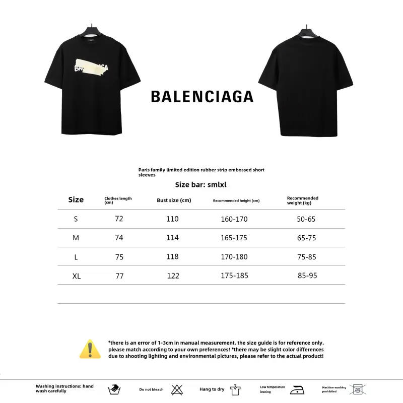  Balenciage Limited Rubber Strip Embossed T-Shirts Black