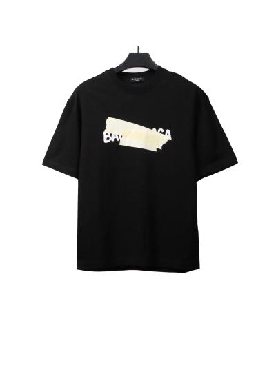 Balenciaga Limited Rubber Strip Embossed T-Shirts Black 01