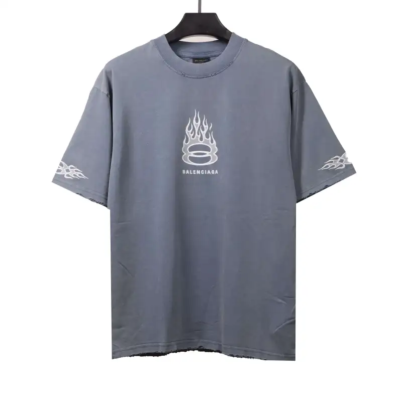  Balenciage old flame double ring T-Shirts blue