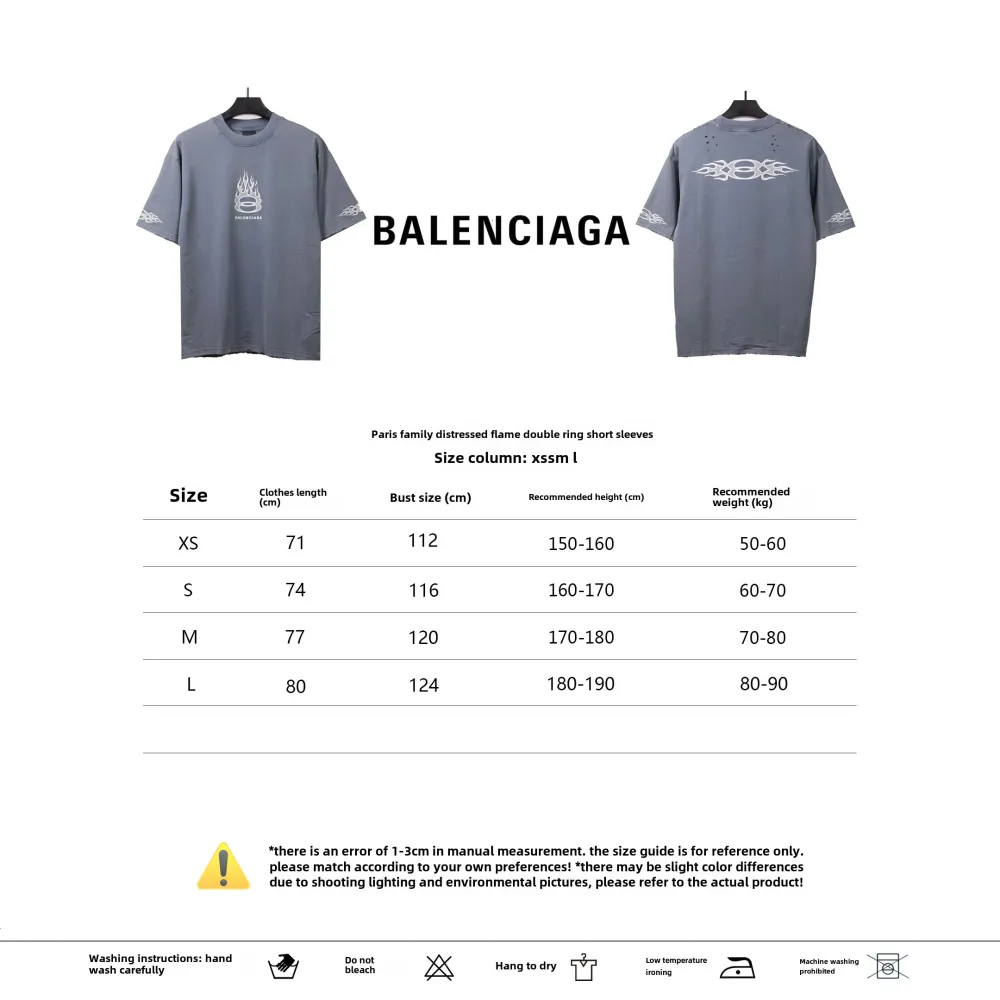  Balenciage old flame double ring T-Shirts blue