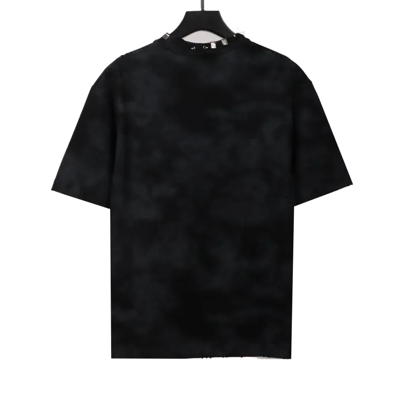 Balenciage rivet pierced washed hole T-Shirts Black