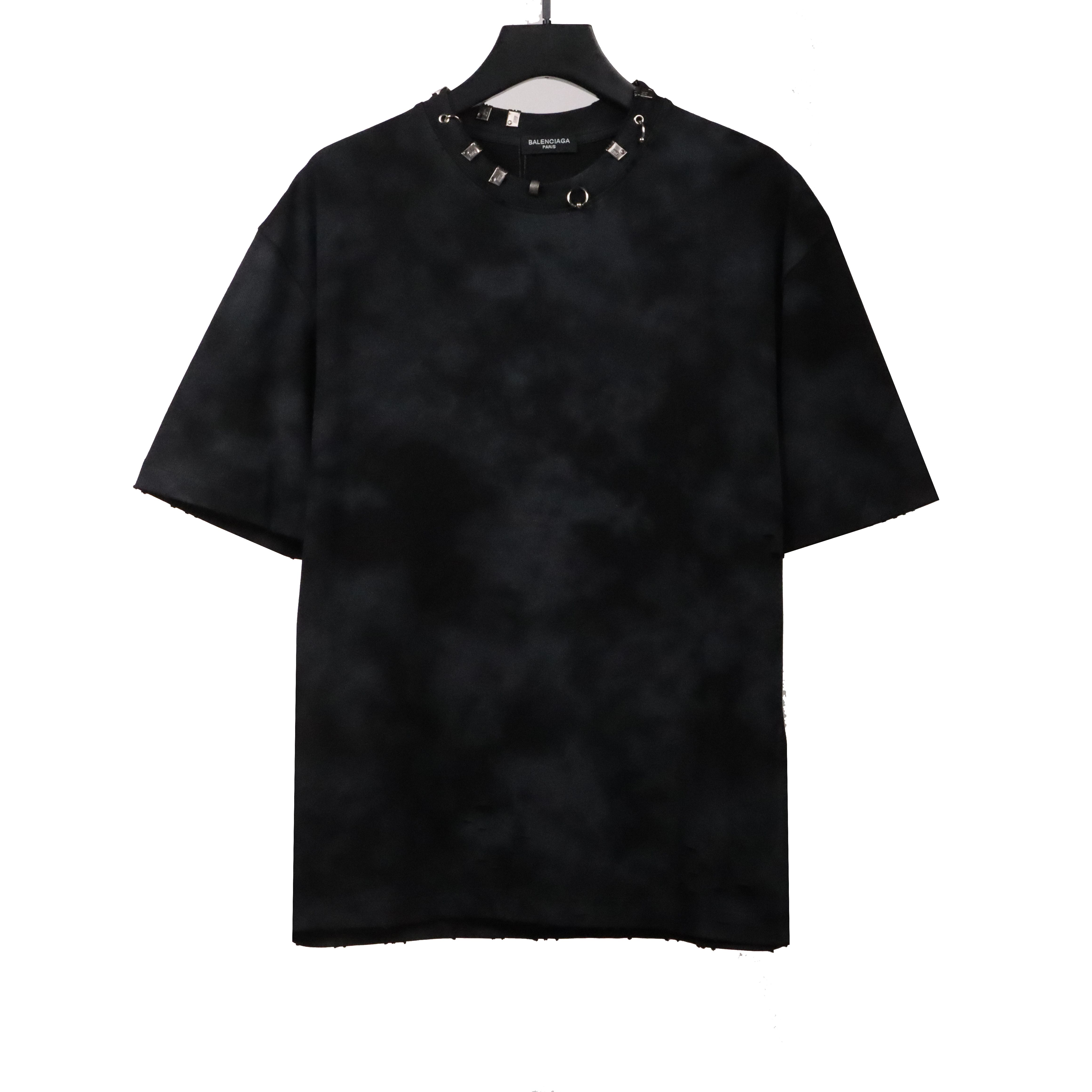 Balenciage rivet pierced washed hole T-Shirts Black