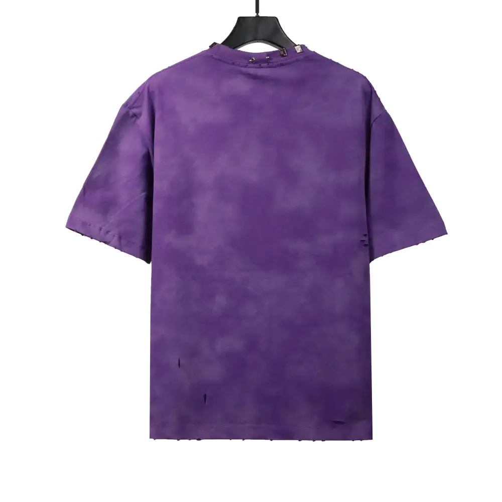  Balenciage rivet pierced washed hole T-Shirts purple