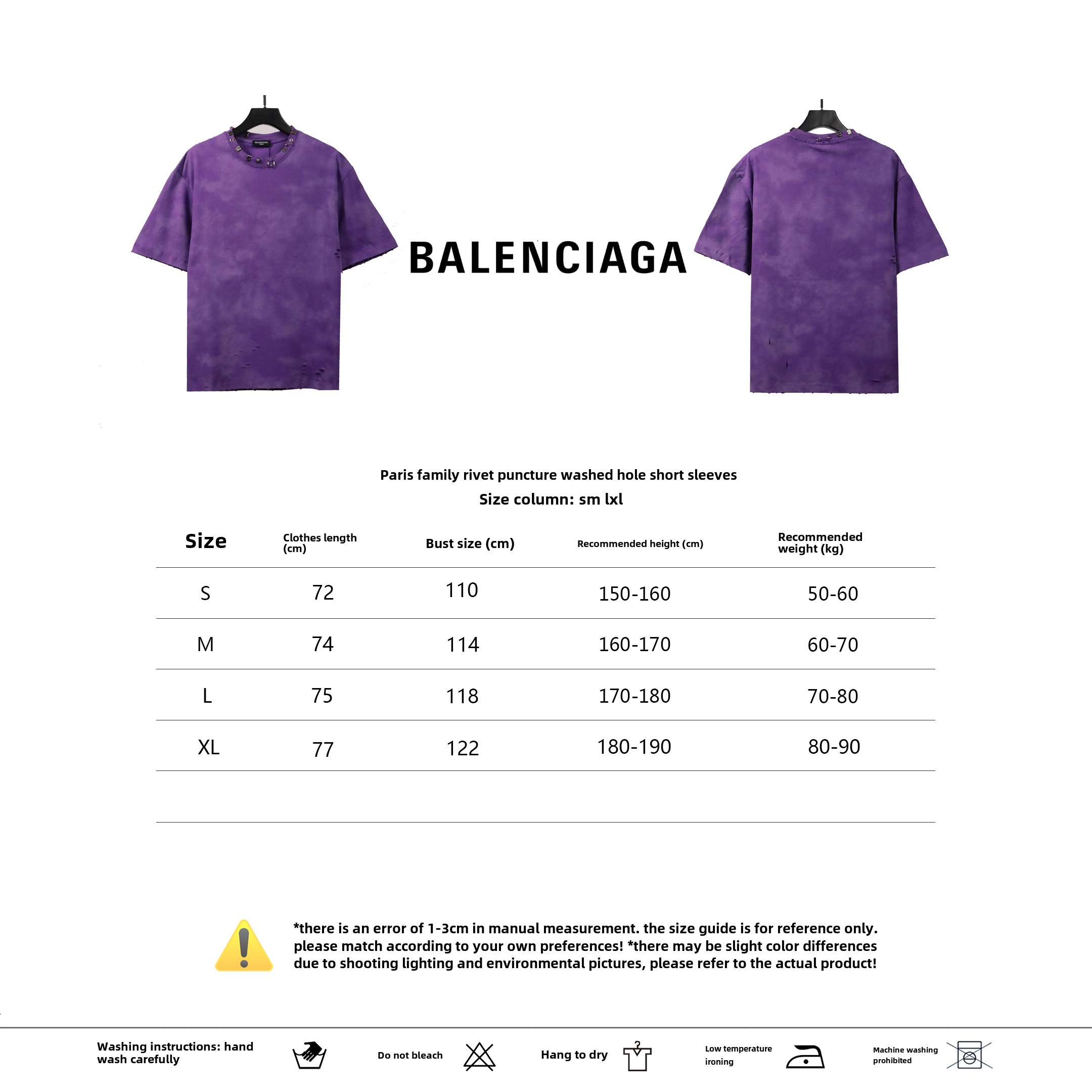 Balenciaga rivet pierced washed hole T-Shirts purple