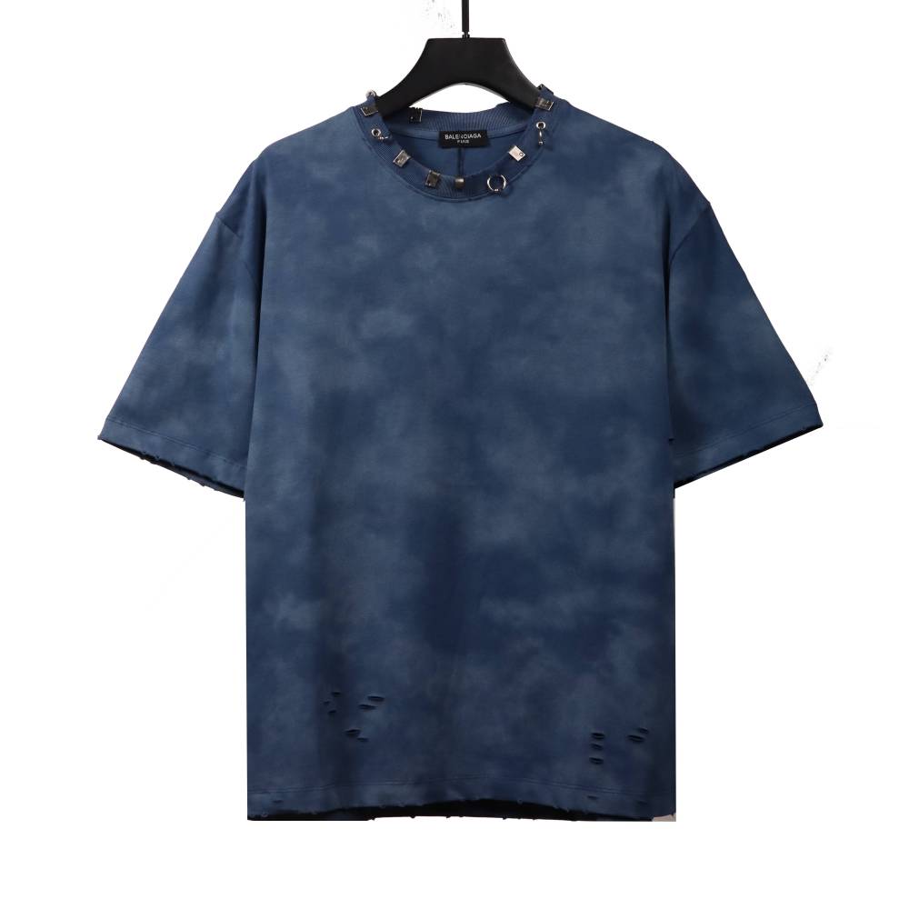 Balenciaga rivet puncture washed hole T-Shirts blue
