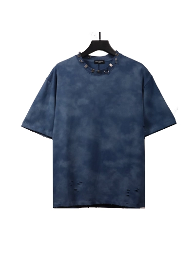 Balenciaga rivet puncture washed hole T-Shirts blue 01