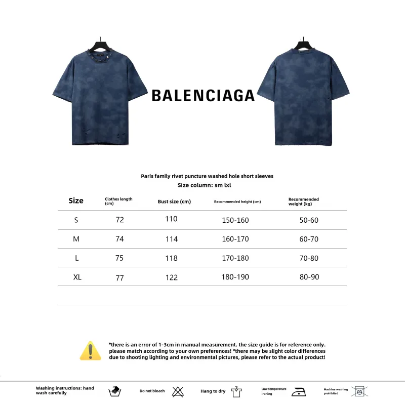  Balenciage rivet puncture washed hole T-Shirts blue