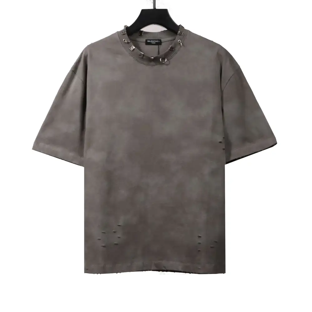  Balenciage rivet puncture washed hole T-Shirts gray
